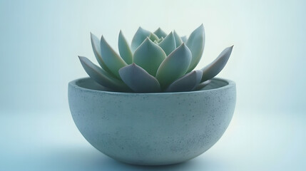 Canvas Print - A serene image of a succulent plant in a light grey concrete pot. The soft blue background enhances the plant's delicate beauty, creating a calming and minimalist aesthetic.