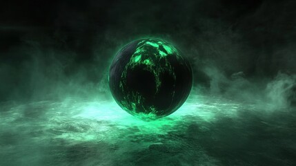 Wall Mural - ethereal green planet glowing in mysterious nebula: a cosmic landscape