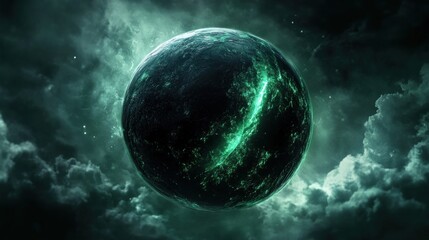 Wall Mural - glowing celestial body amidst dark nebula: a cosmic enigma