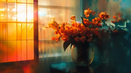 Sticker - Orange Flowers in Vase, Still Life Photography