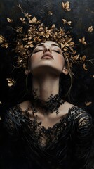 Wall Mural - Golden Crown Woman: A Dark, Elegant Portrait