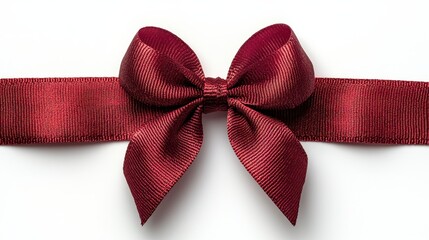 Wall Mural - A maroon ribbon tied in a bow on white background.