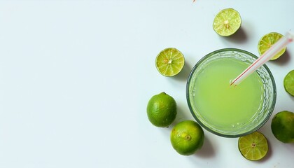 Wall Mural - Refreshing lime juice with whole and sliced limes.