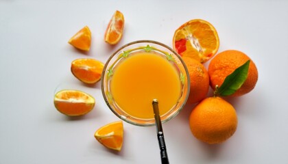 Wall Mural - Freshly squeezed orange juice with orange slices.