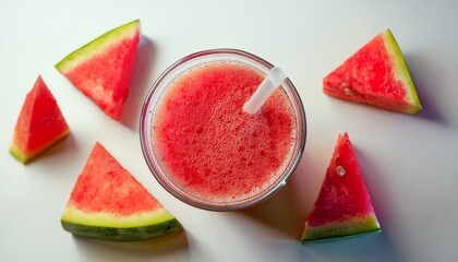 Wall Mural - Refreshing watermelon smoothie with slices of watermelon.