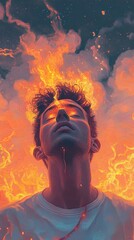 Wall Mural - Surreal Portrait: Man engulfed in Fire