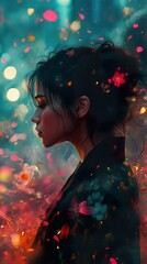 Poster - Mesmerizing Woman in a Floral Fantasy Digital Painting