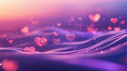 Wall Mural - Colorful Heart Shapes with Magical Sparkles in Soft Purple Background