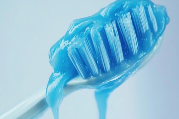 Exploring the Texture of Blue Toothpaste on a Toothbrush: A Close-Up Macro View