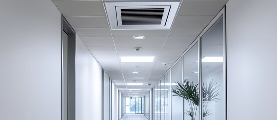 Wall Mural - Modern office corridor with white ceiling and air vent.