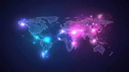 Wall Mural - global network connection, digital world map. (2)