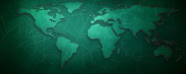 Global network map, green background, connection