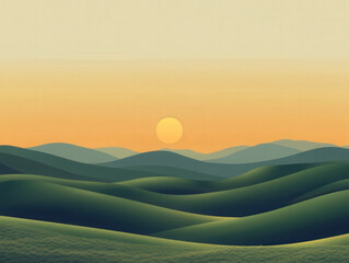 Wall Mural - a beautiful landscape with a large hill and a sun in the sky