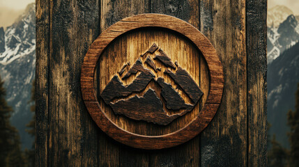 Wall Mural - a wooden sign with a mountain on it