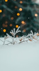 Canvas Print - Frosty Winter Branches  Snow  Bokeh Lights  Cold Season  Nature