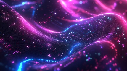 Wall Mural - Abstract glowing pink and blue digital wave.