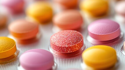 Wall Mural - Colorful Pills in Blister Pack: A Close-Up View of Assorted Medications