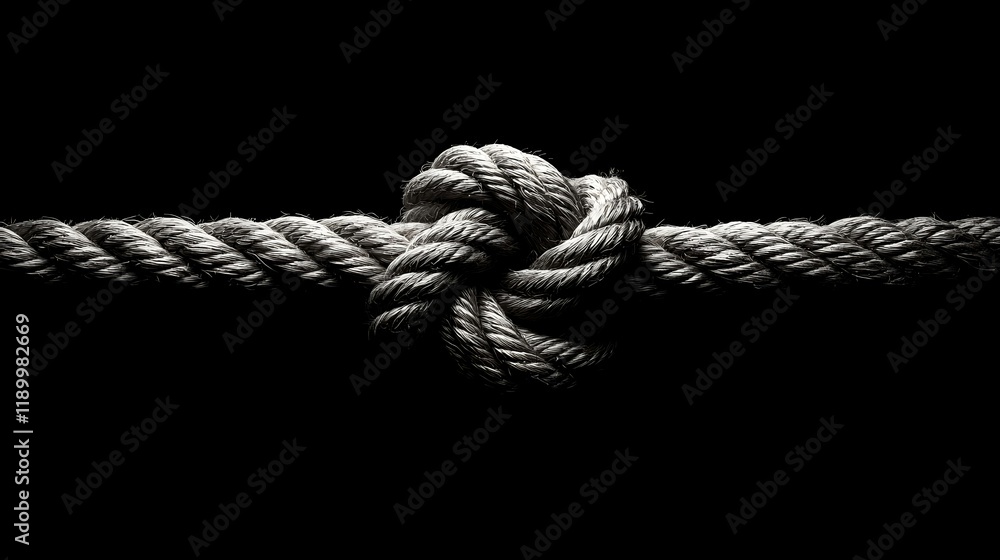 Black background rope knot; strong, complex connection; studio shot ...