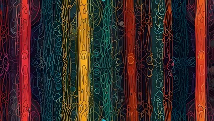 Wall Mural - Colorful line doodle seamless pattern. Generative AI