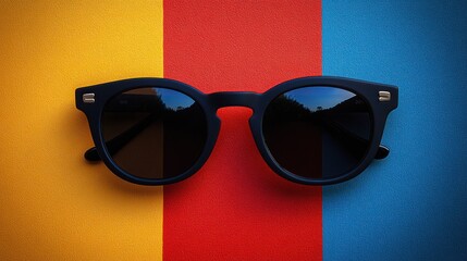 Wall Mural - Black sunglasses on colorful background.