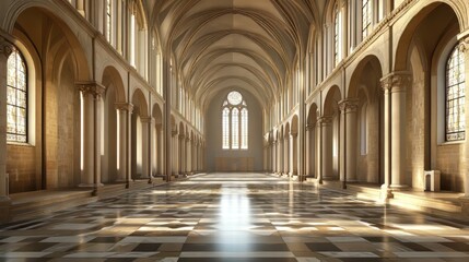 Wall Mural - Sunlit cathedral interior, grand hall