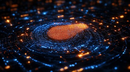 Digital Fingerprint Scan, swirling data. Cybersecurity