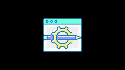 Wall Mural - A simple illustration of a web browser interface with a gear and pencil to represent web development tools.