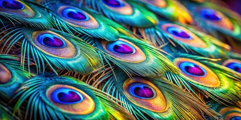 Wall Mural - Majestic Peacock Feathers: Stunning Bird Photography, Close-Up, Detailed Plumage