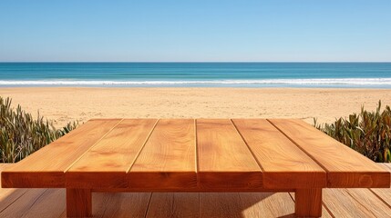 Wall Mural - Summer Beach Wooden Table View