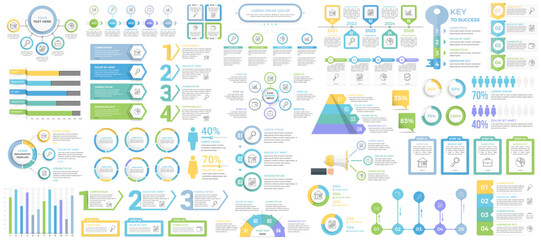 collection of infographic templates - graphs and chart, timelines, steps and options, percents, peop