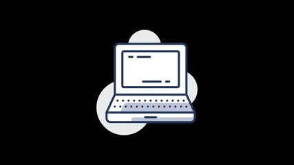 Wall Mural - a simple illustration of a laptop on a dark background with abstract shapes.
