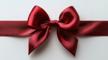 Close-up of a burgundy satin ribbon tied in a bow on a white background. (10)