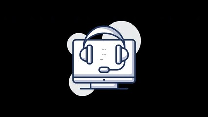 Wall Mural - Stylized illustration of a computer with headphones, representing audio-visual technology.