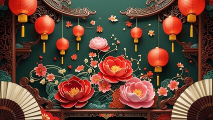 Wall Mural - chinese new year dragon statue on the wall ai generative