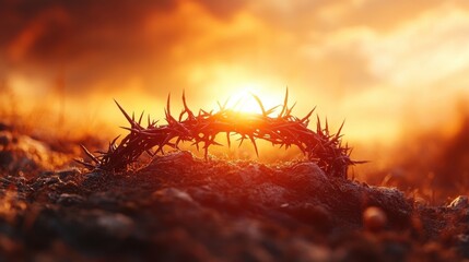 Canvas Print - crown of thorns on sun burning background