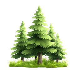 Wall Mural - pine trees isolated on white background with green grass details.