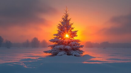 Canvas Print - fir tree branches covered with snow at sunset christmas background