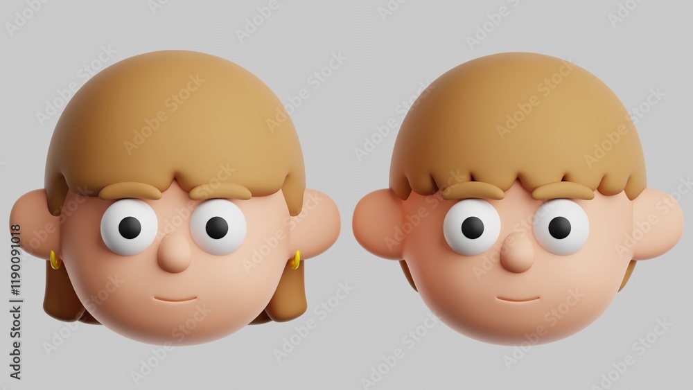 Smiling male and female character head. 3d cartoon avatar icons ...