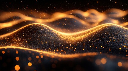 genesis abstract gold wave with glitter on black background 3d render illustration