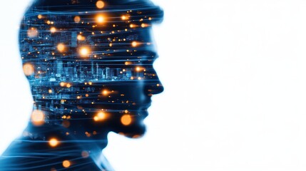 Aufkleber - Creative Concept of Human Mind with Digital Data and Light Effects