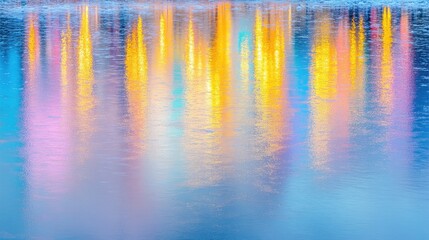 Canvas Print - An abstract view of colorful Christmas lights reflecting on a snow-covered surface, creating a vibrant winter scene