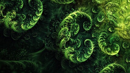 Wall Mural - Abstract Green Swirls And Organic Fractal Patterns