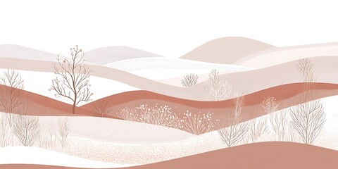 Serene winter landscape, rolling hills, minimalist art, website banner