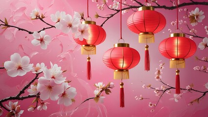 Wall Mural - chinese new year cherry blossoms ai generative