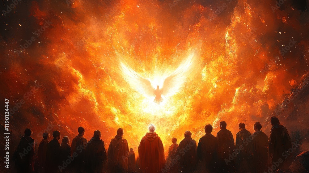 pentecost the descent of the holy spirit on the followers people in ...