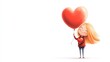 © Napasnan - A cute cartoon girl holding a heart-shaped balloon with a big smile, perfect for Valentine Day themes, isolated on white