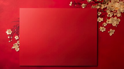 Wall Mural - chinese gold ink in red paper background flat lay top view copy space