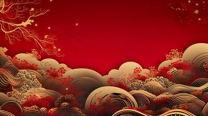 Wall Mural - chinese traditional background design with abstract pattern in red background chinese red textured p