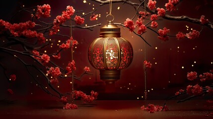 Wall Mural - 3d paper cut invitation card paper cut style for chinese new year in festival lantern illustration p