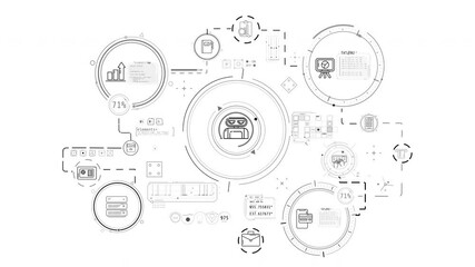 Wall Mural - monochrome animated infographic schema about ai in business data processing.